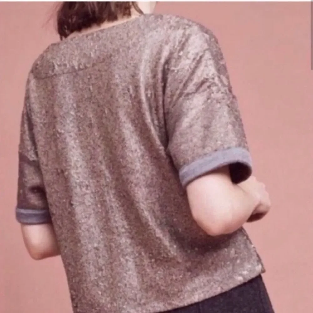 Anthropologie Deletta Bronze Matte Sequin Short Sleeve Top Medium